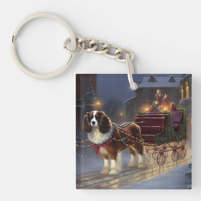 Cavalier King Charles Spaniel Christmas Festive  Key Ring (Front)