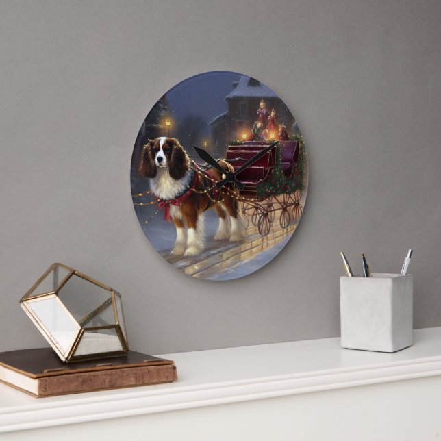 Cavalier King Charles Spaniel Christmas Festive  Large Clock (Office)