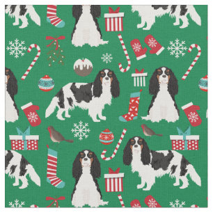 Cavalier King Charles Spaniel christmas green Fabric