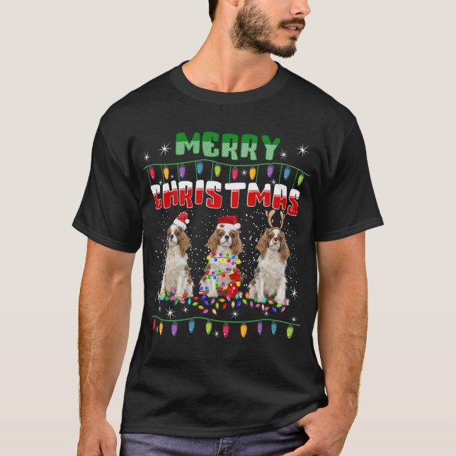 Cavalier king charles spaniel Christmas Lights Dog T-Shirt (Front)