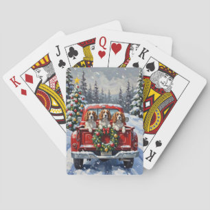 Cavalier King Charles Spaniel Christmas Red Truck Playing Cards
