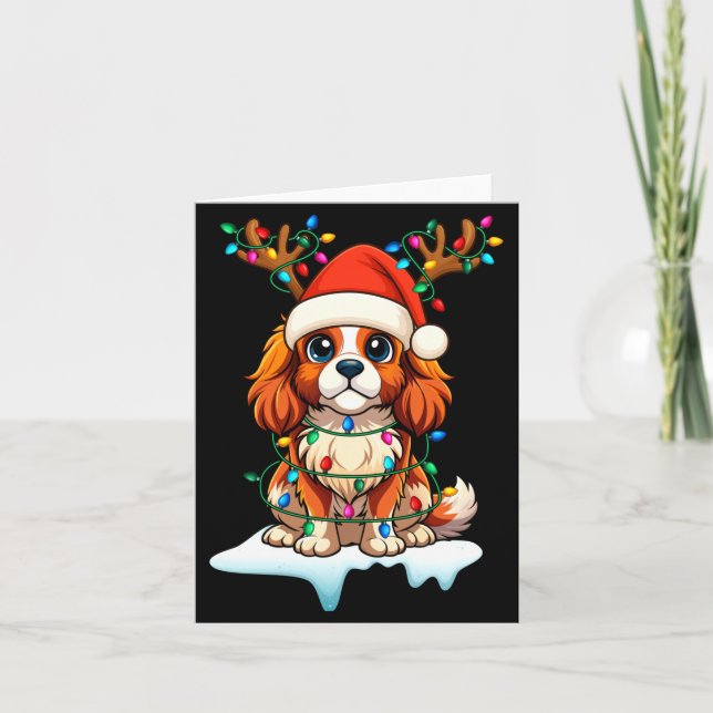 Cavalier King Charles Spaniel Christmas Reindeer P Card (Front)