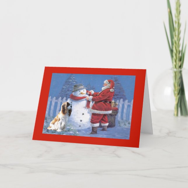 Cavalier King Charles Spaniel Christmas Santa and  Holiday Card (Front)