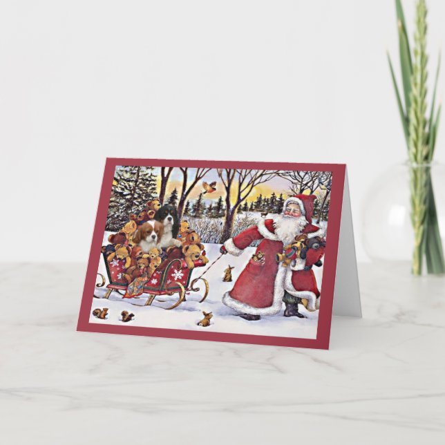 Cavalier King Charles Spaniel Christmas Santa and  Holiday Card (Front)