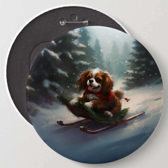 Cavalier King Charles Spaniel  Christmas snow 6 Cm Round Badge (Front & Back)
