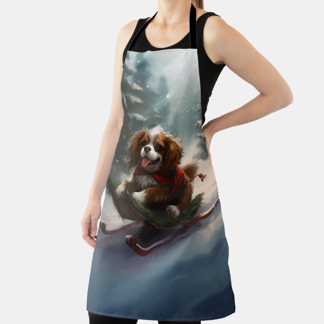 Cavalier King Charles Spaniel  Christmas snow Apron (Insitu)