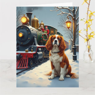 Cavalier King Charles Spaniel Christmas Train Card