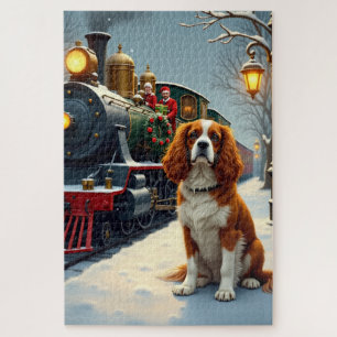 Cavalier King Charles Spaniel Christmas Train Jigsaw Puzzle