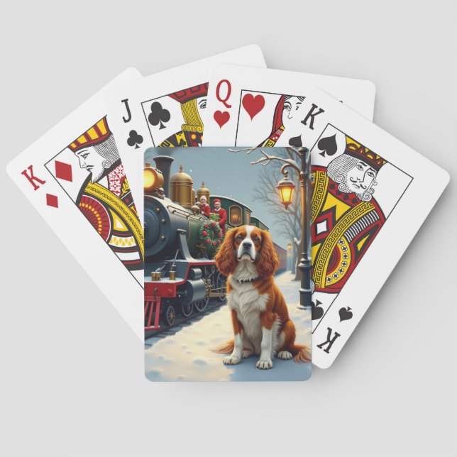 Cavalier King Charles Spaniel Christmas Train Playing Cards (Back)
