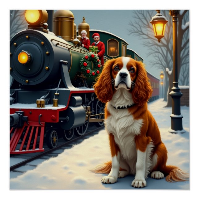 Cavalier King Charles Spaniel Christmas Train Poster (Front)