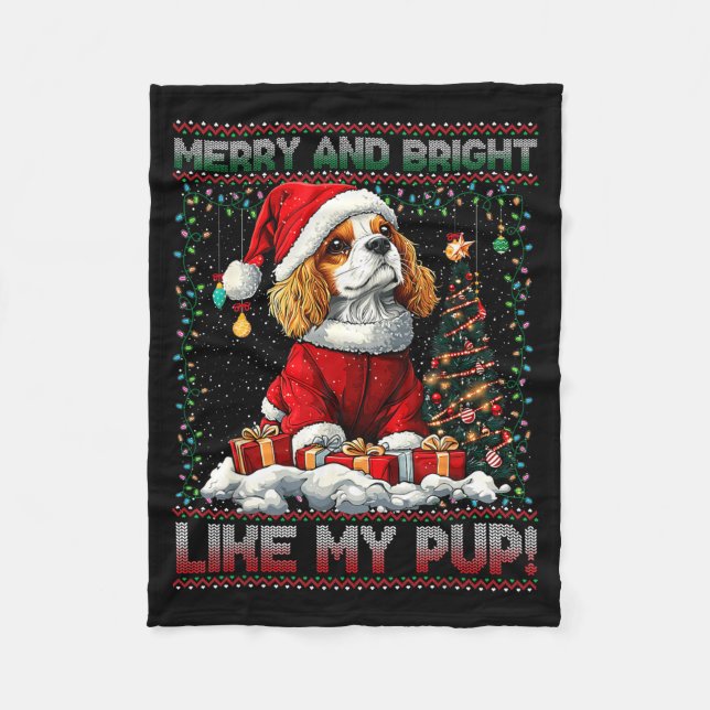 Cavalier King Charles Spaniel Christmas Tree Decor Fleece Blanket (Front)