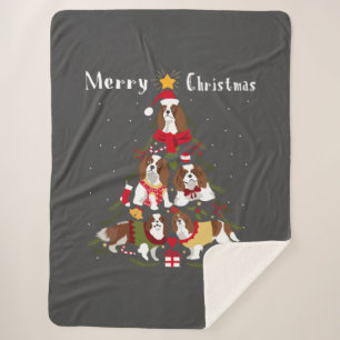 Cavalier King Charles Spaniel Christmas Tree Xmas Sherpa Blanket