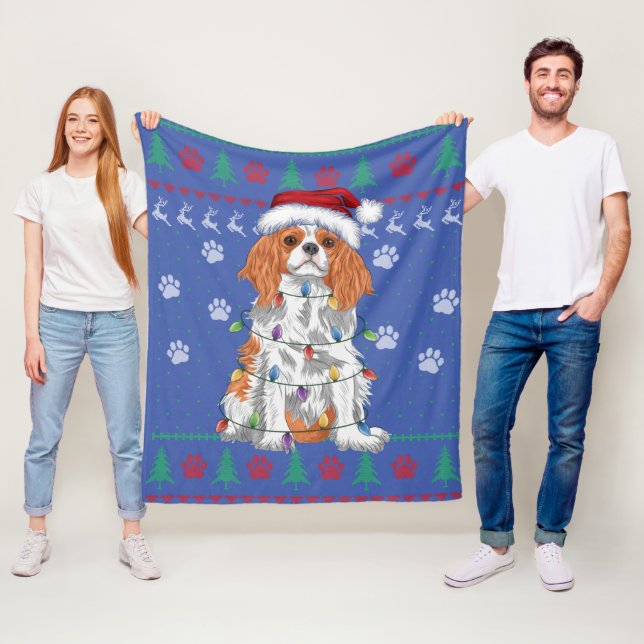 Cavalier King Charles Spaniel Christmas Ugly Sweat Fleece Blanket (In Situ)