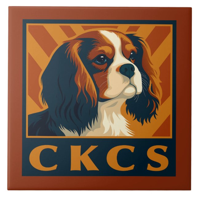 Cavalier King Charles Spaniel CKCS Retro Ceramic Tile (Front)