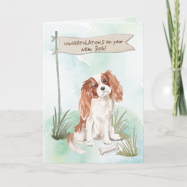 Cavalier King Charles Spaniel Congrats on New Dog Card (Front)