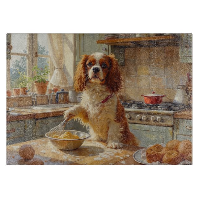 Cavalier King Charles Spaniel Cooking in Kitchen Cutting Board (Front)