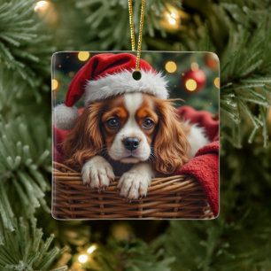 Cavalier King Charles Spaniel Cozy Basket Ceramic Ornament