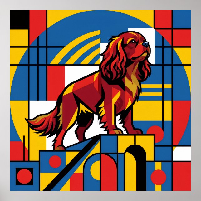 Cavalier King Charles Spaniel De Stijl Poster | Mo (Front)
