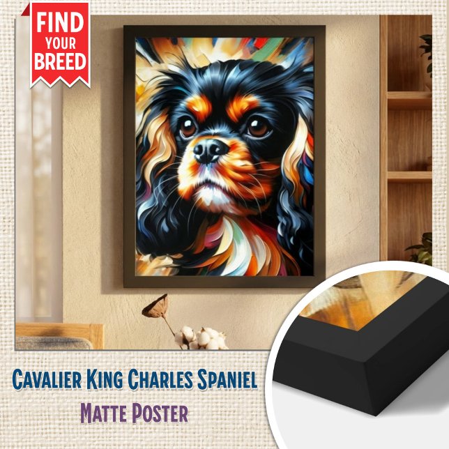 Cavalier King Charles Spaniel Dog Acrylic Print (Elegant Framed Matte Poster - Black & Tan Cavalier Art)