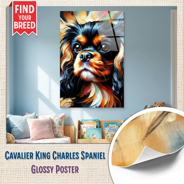 Cavalier King Charles Spaniel Dog Acrylic Print (Glossy Wall Art - Cavalier Spaniel Bold Abstract Portrait)