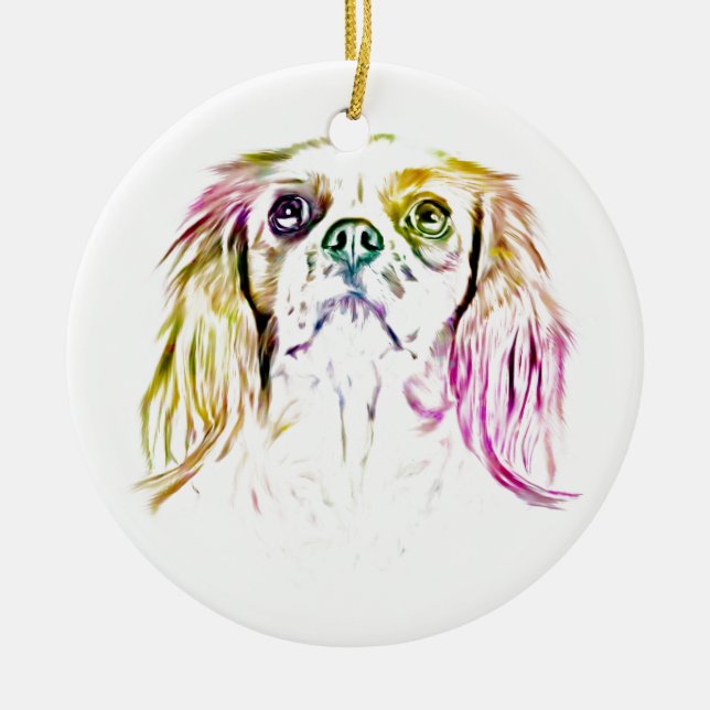Cavalier King Charles Spaniel Dog Art Painting Ceramic Tree Decoration (Front)