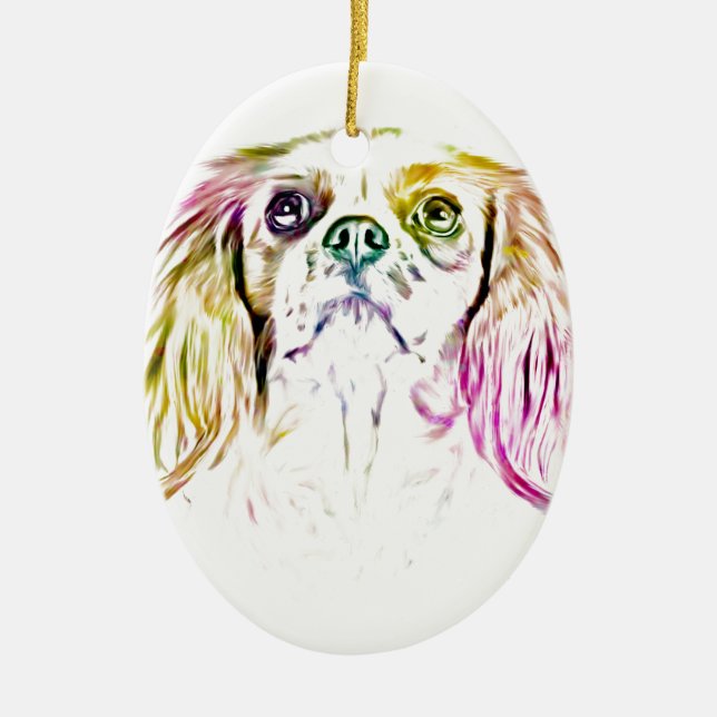 Cavalier King Charles Spaniel Dog Art Painting Ceramic Tree Decoration (Front)