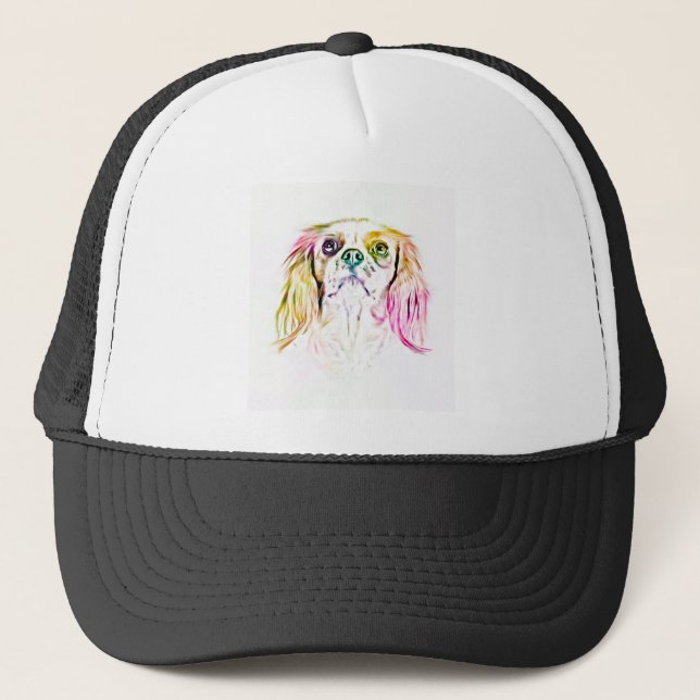 Cavalier King Charles Spaniel Dog Art Painting Trucker Hat (Front)