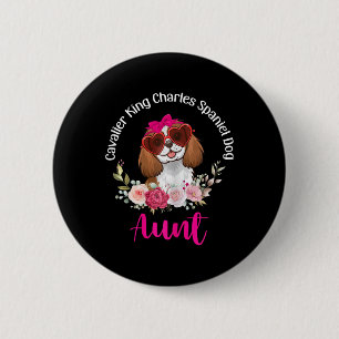 Cavalier King Charles Spaniel Dog Aunt Floral Vale 6 Cm Round Badge