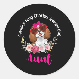 Cavalier King Charles Spaniel Dog Aunt Floral Vale Classic Round Sticker