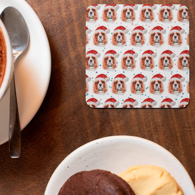 Cavalier King Charles Spaniel Dog Breed Christmas Square Paper Coaster (Creator Uploaded)