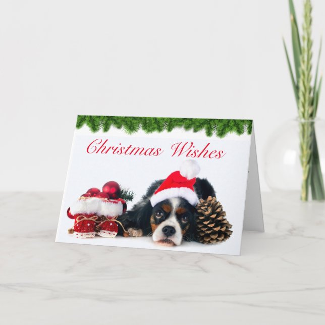 Cavalier King Charles Spaniel Dog Christmas Holiday Card (Front)