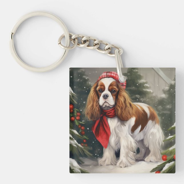 Cavalier King Charles Spaniel Dog Christmas Key Ring (Front)
