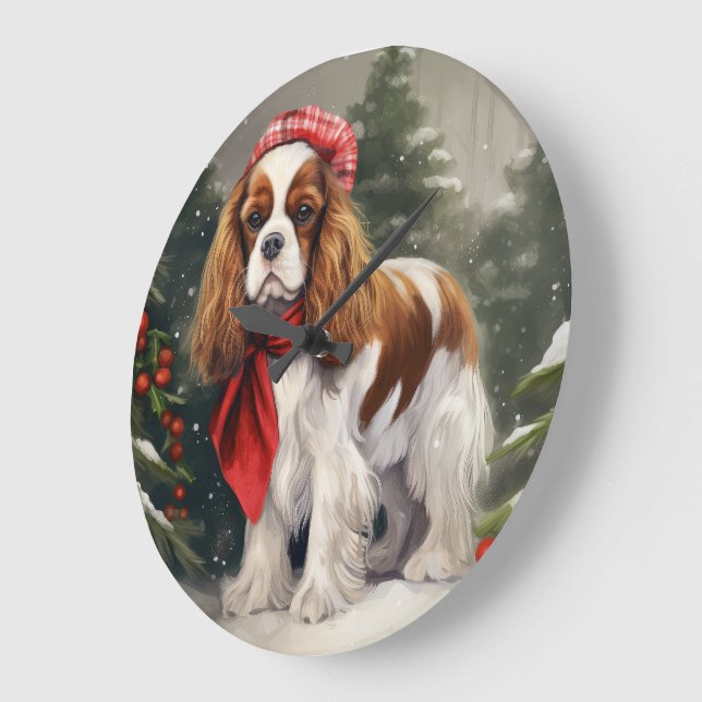 Cavalier King Charles Spaniel Dog Christmas Large Clock (Angle)