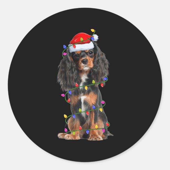 Cavalier King Charles Spaniel Dog Christmas Lights Classic Round Sticker (Front)