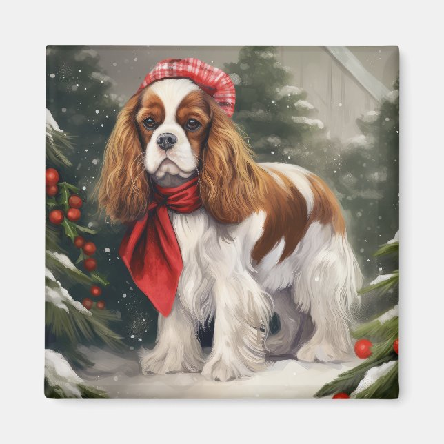Cavalier King Charles Spaniel Dog Christmas Magnet (Front)