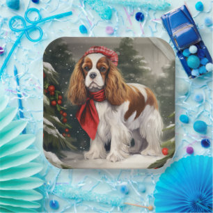 Cavalier King Charles Spaniel Dog Christmas Paper Plate