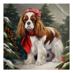 Cavalier King Charles Spaniel Dog Christmas Poster