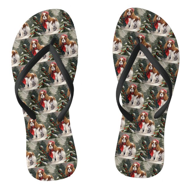 Cavalier King Charles Spaniel Dog Christmas Thongs (Footbed)