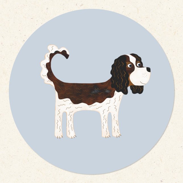 Cavalier King Charles Spaniel Dog Classic Round Sticker (Fun Cavalier King Charles spaniel dog sticker)