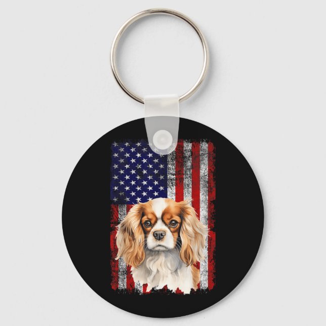 Cavalier King Charles Spaniel Dog Lover Flag 4th Key Ring (Front)