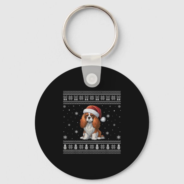 Cavalier King Charles Spaniel Dog Lovers Ugly Xmas Key Ring (Front)