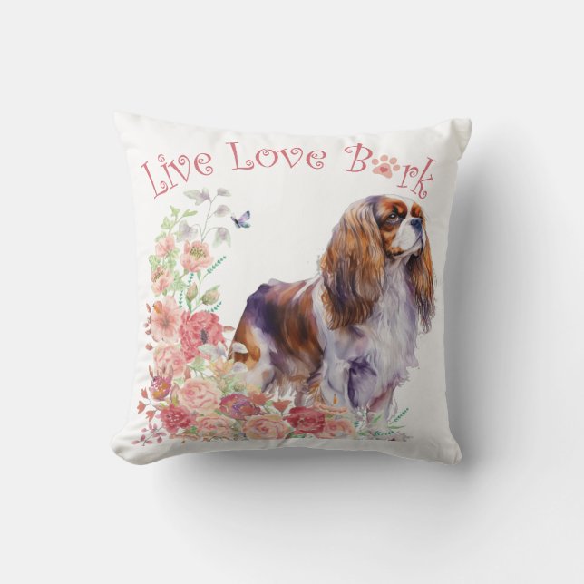 Cavalier King Charles Spaniel Dog Mum Floral Cushion (Front)