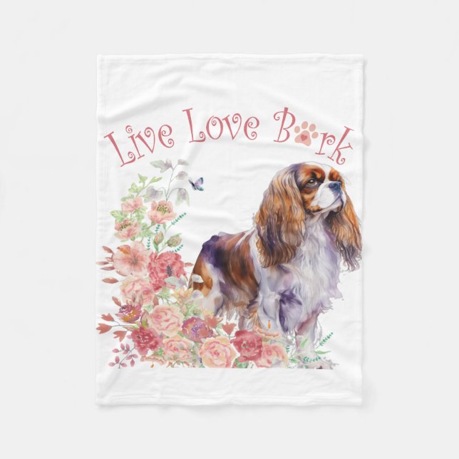 Cavalier King Charles Spaniel Dog Mum Floral Fleece Blanket (Front)