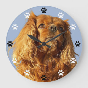 Cavalier King Charles Spaniel Dog - Paw Print Time Large Clock