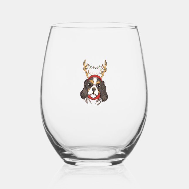 Cavalier King Charles Spaniel Dog Pet Christmas  Stemless Wine Glass (Front)