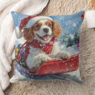 Cavalier King Charles Spaniel Dog Sledge Christmas Cushion