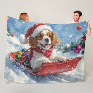 Cavalier King Charles Spaniel Dog Sledge Christmas Fleece Blanket