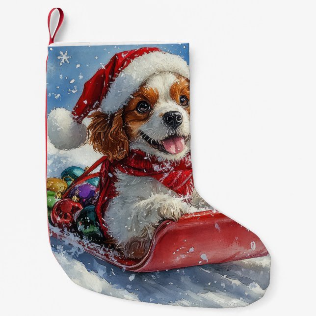 Cavalier King Charles Spaniel Dog Sledge Christmas Small Christmas Stocking (Front)