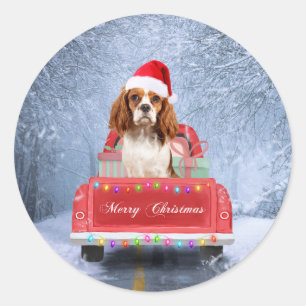 Cavalier King Charles Spaniel Dog Snow christmas  Classic Round Sticker