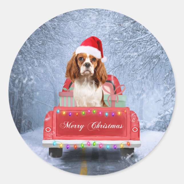 Cavalier King Charles Spaniel Dog Snow christmas  Classic Round Sticker (Front)